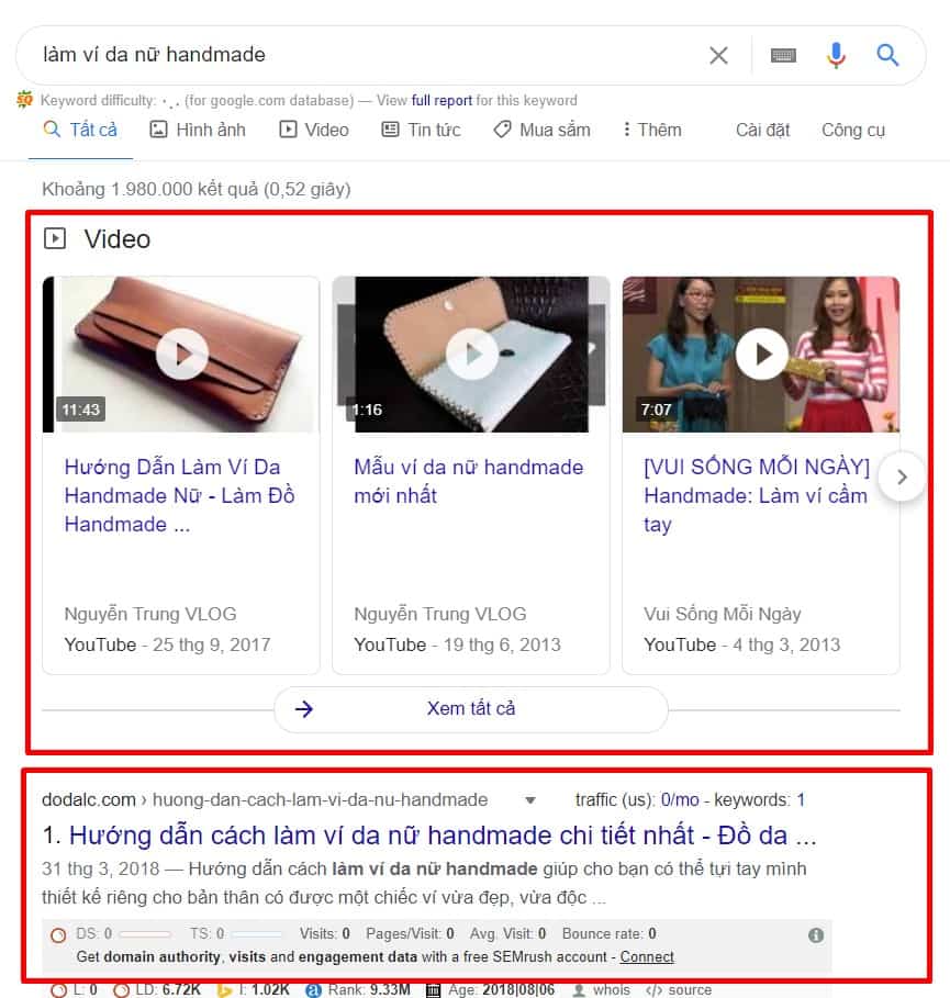 kết quả tìm kiếm trên Google