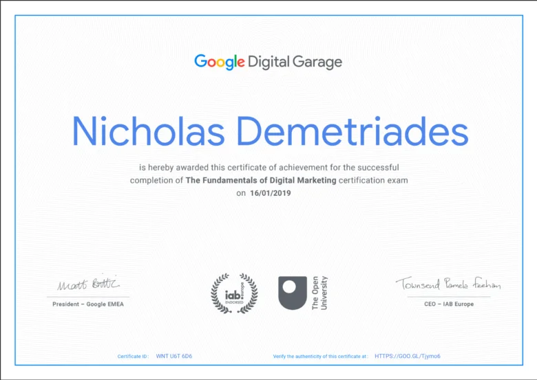 chứng chỉ digital marketing từ google garage