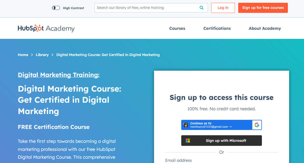 Chứng chỉ Digital Marketing từ Hubspot