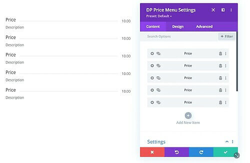 DP Price Menu