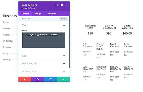 Divi Library Shortcodes
