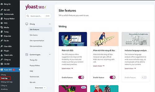 Thiet lap tinh nang website