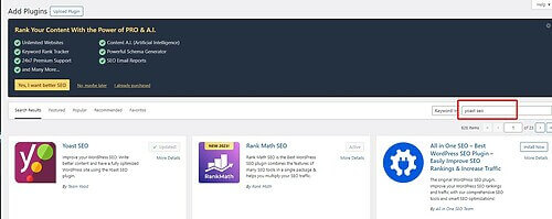 Tim Kiem Yoast SEO trong o tim kiem thu vien plugin Wordpress