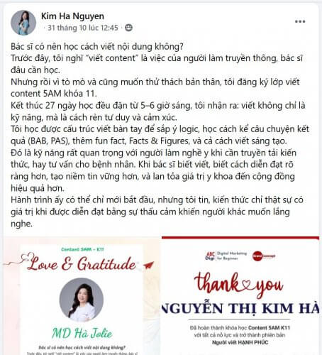 Hình ảnh Khóa học Content 5AM: Know Yourself - Write Your Life 3 content 5 am khoa 11 testimonials abc digi 1
