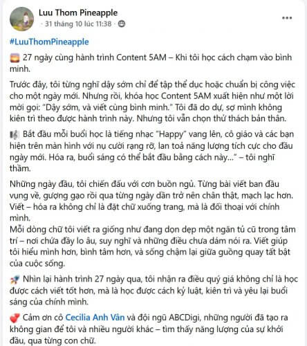 Hình ảnh Khóa học Content 5AM: Know Yourself - Write Your Life 2 content 5 am khoa 11 testimonials abc digi 4